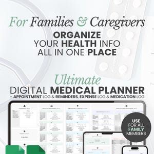 Digital Medical Organizer Doctor Appointment Tracker Medication Log Doctor Visit Record Template Family Medical History Wellness Tracker