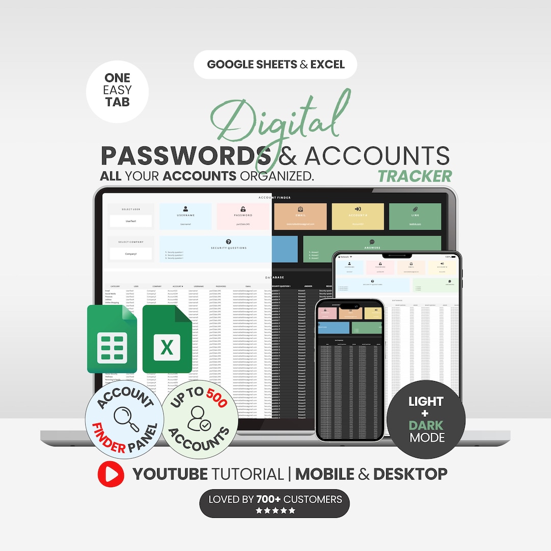 Dark Mode Password Log Sheet Password Book Digital Password Tracker ...