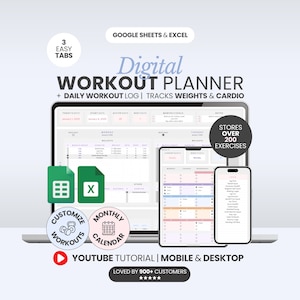 Excel Workout Tracker Digital Workout Planner Google Sheets Fitness Tracker Workout Log Daily Workout Spreadsheet Fitness Planner