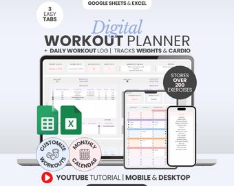 Excel Workout Tracker Digital Workout Planner Google Sheets Fitness Tracker Workout Log Daily Workout Spreadsheet Fitness Planner