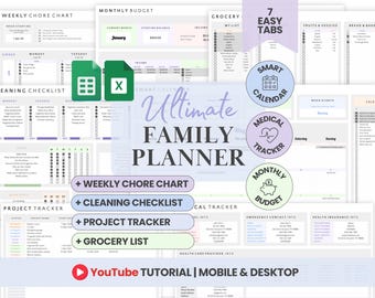 Life Planner Template Excel Weekly Family Chore Chart Cleaning Planner Spreadsheet Task Tracker Budget Spreadsheet Monthly Family Organizer