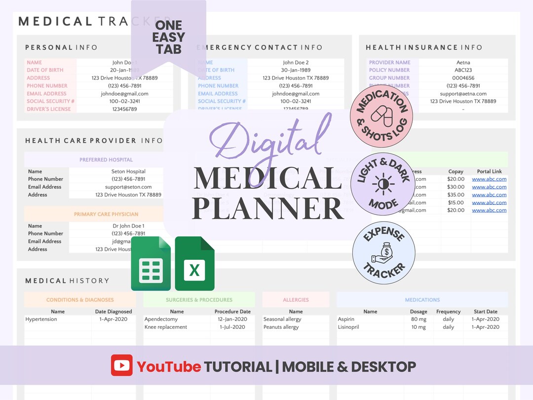 Digital Medical Organizer Doctor Appointment Tracker Medication Log ...