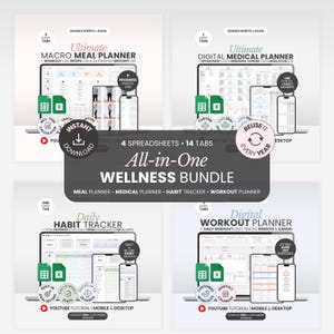 Health And Wellness Template Wellness Journal Self Care Template Digital Fitness Tracker Excel Weight Loss Journal Meal Planner Sheet