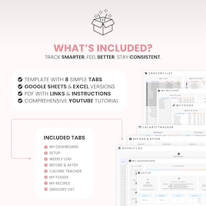 Macro Meal Planner Google Sheets Calorie Calculator Macro Tracker Weight Loss Tracker Grocery List Template Recipe Journal Calorie Deficit