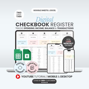 Digital Checkbook Register Google Sheets Checkbook Template Excel Expense Tracker Monthly Budget Spreadsheet Business Transactions Tracker