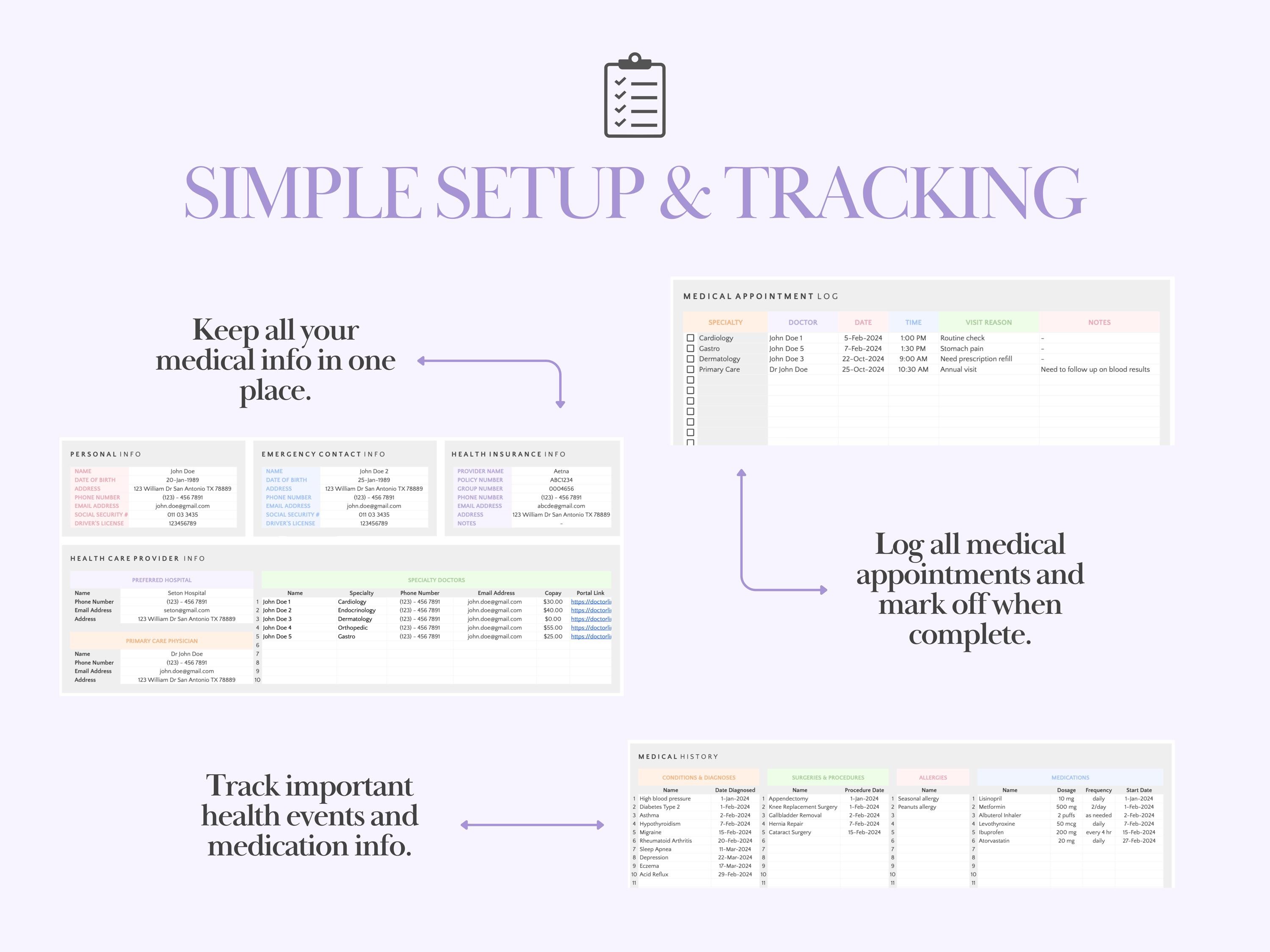 Medical Planner Excel Template Medical Record Tracker Digital Medical ...
