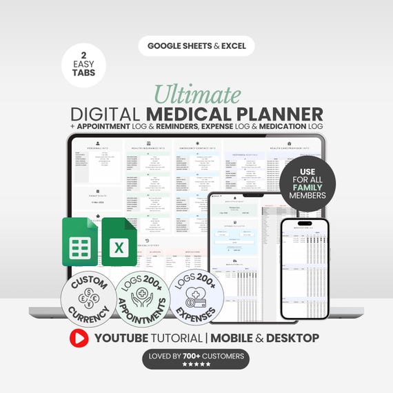 Medication Tracker Spreadsheet Medical Log Book Caregiver Binder Google Sheets Family Health History Healthcare Planner Health Organizer