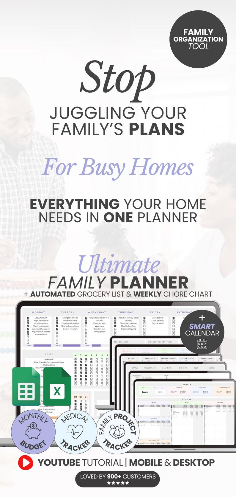 Digital Family Planner Google Sheets Family Calendar Excel Chore Chart Editable To Do List Household Planner Family Budget Tracker Bundle