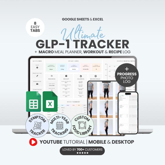 GLP1 Tracker Spreadsheet Weight Loss Planner Google Sheets Macro Meal Planner Peptide Tracker Macro Calculator Grocery List Template