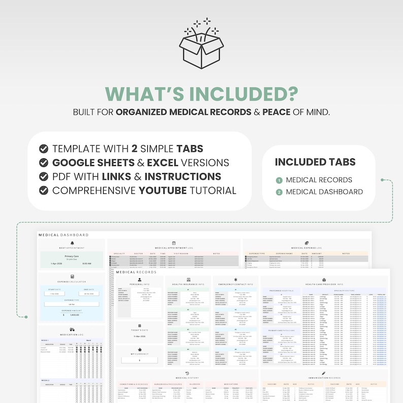 Digital Medical Organizer Doctor Appointment Tracker Medication Log Doctor Visit Record Template Family Medical History Wellness Tracker