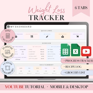 Weight Loss Journal Excel Calorie Tracker Google Sheets Diet Planner Spreadsheet Weight Loss Tracker Meal Prep Template Digital Grocery List