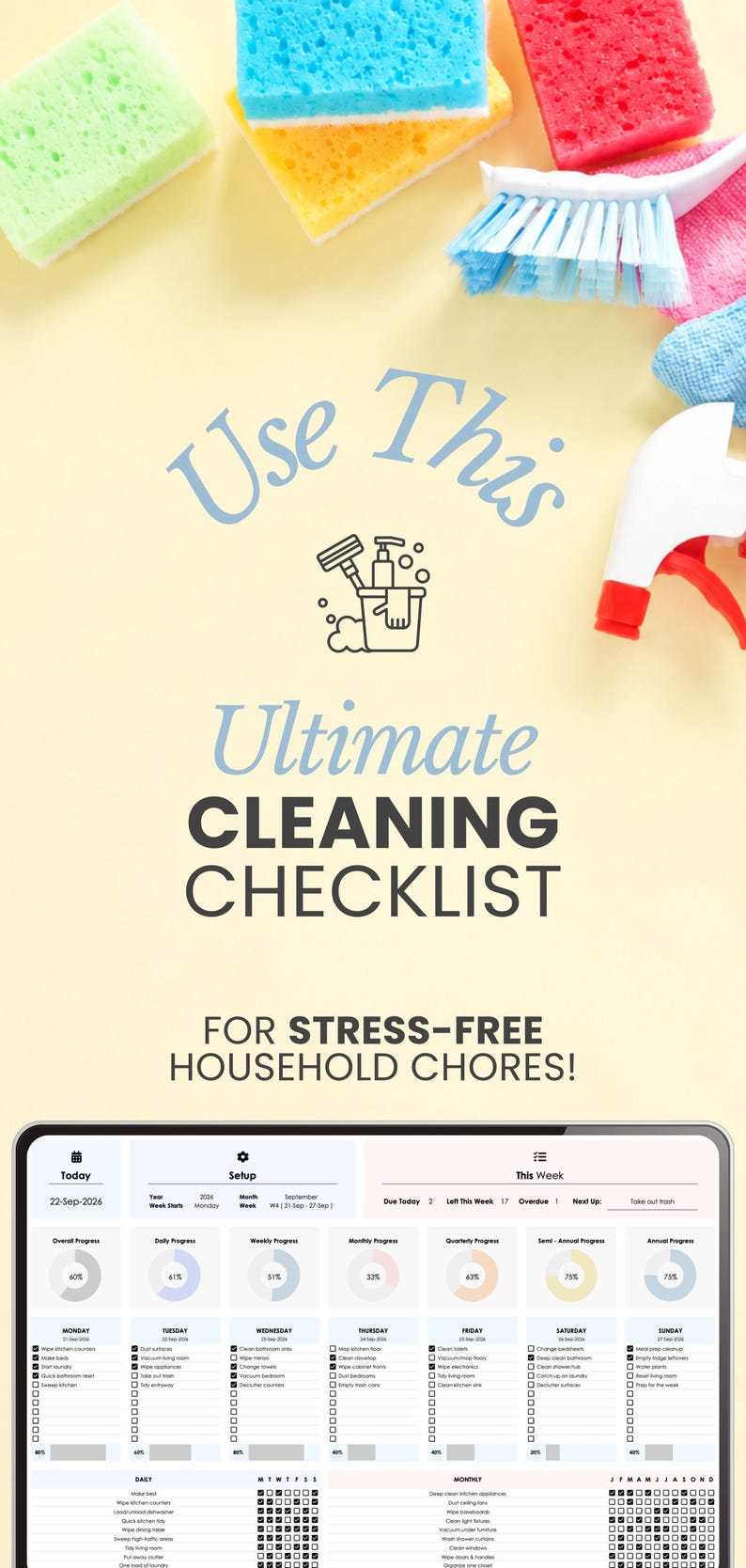 Cleaning Checklist Template for Moms Household Chore Chart Printable ...