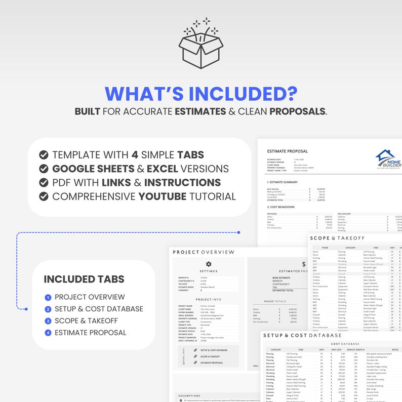 Digital Construction Template Excel Google Sheets Compatible Spreadsheet Download Project Estimate Calculator Professional Proposal Generator Business Invoice Tool Builder Cost Management System Customizable Settings Comprehensive Project