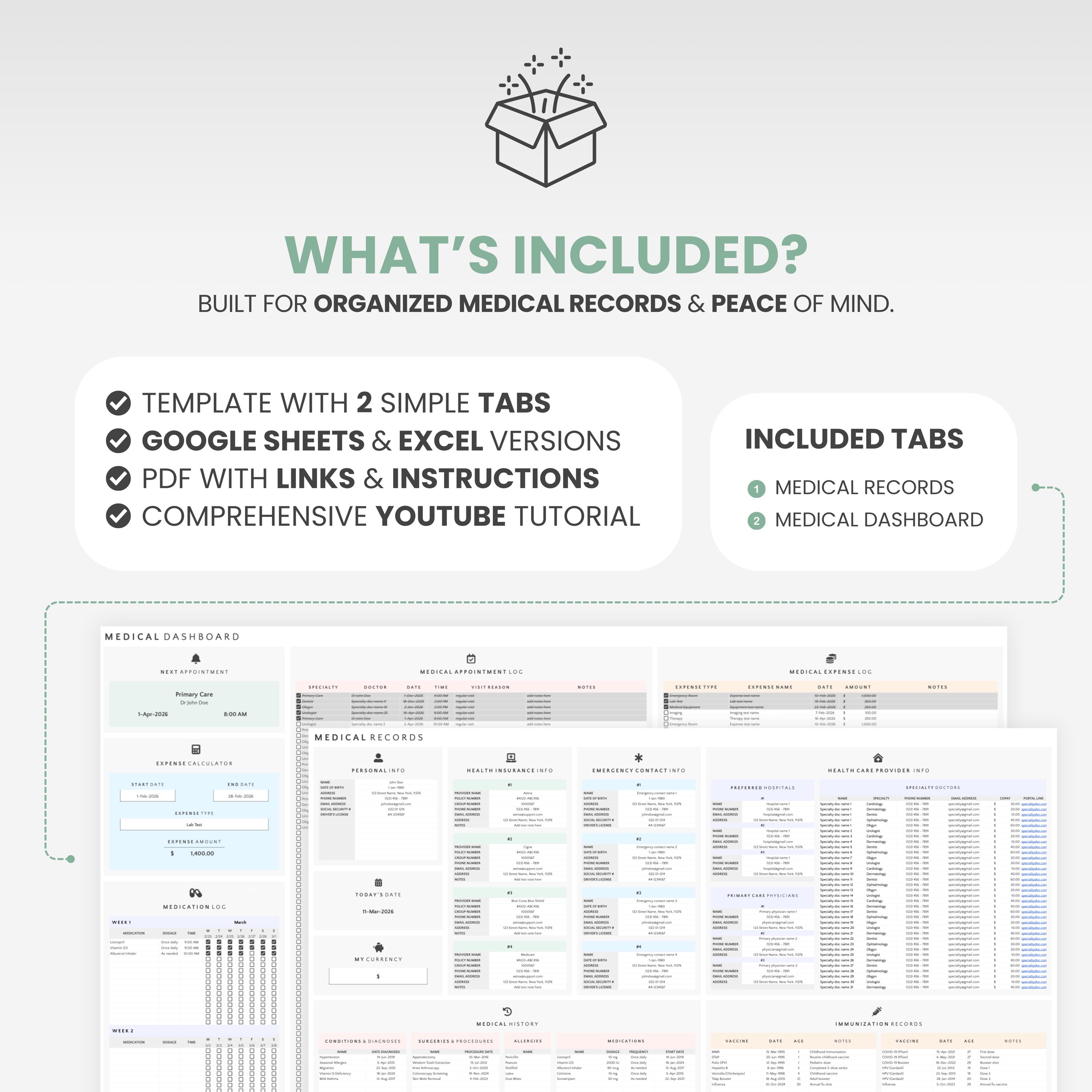 Medical Planner Excel Template Medical Record Tracker Digital Medical ...