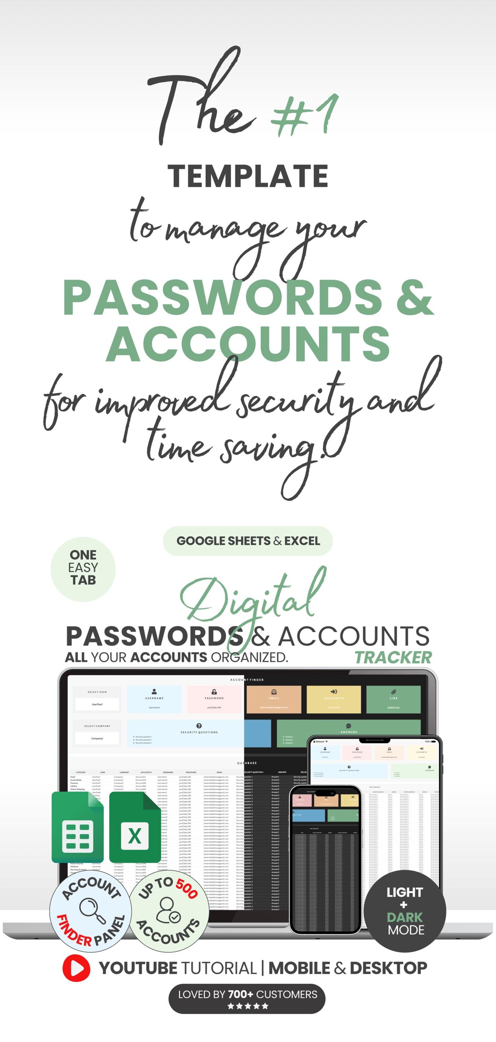 Password Tracker Template Digital Password Organizer Excel Template ...