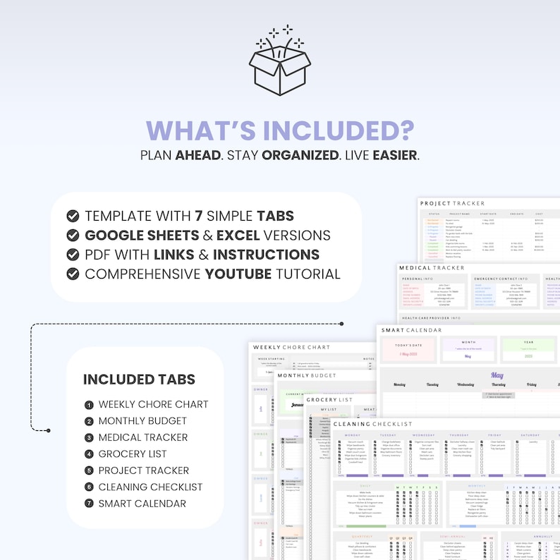 Digital Family Planner Google Sheets Family Calendar Excel Chore Chart Editable To Do List Household Planner Family Budget Tracker Bundle