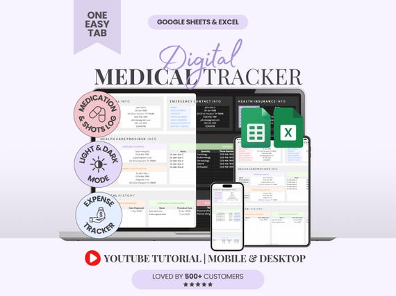 Medical Planner Excel Template Medical Record Tracker Digital Medical Binder Template Doctor Visits Tracker Health Tracker Spreadsheet