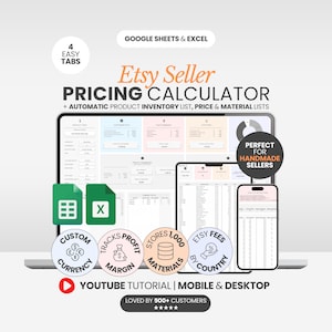 Etsy Seller Profit Calculator Small Business Spreadsheet Template Etsy Pricing Calculator Google Sheets Small Business Tracker Inventory