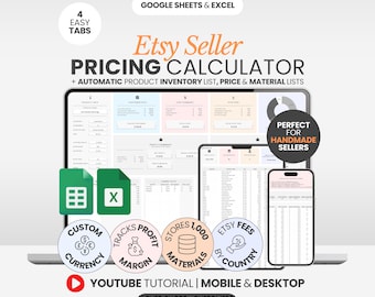 Calculateur de profit pour vendeurs Etsy, modèle de feuille de calcul pour petites entreprises, calculateur de prix Etsy, feuille de calcul Google Sheets pour le suivi des stocks des petites entreprises