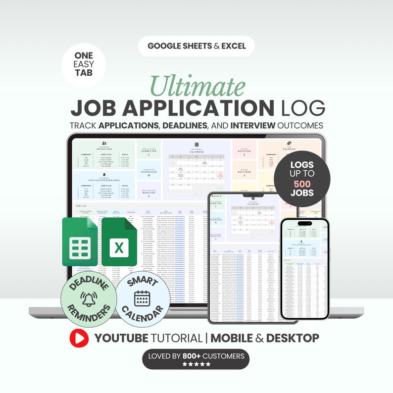 Job Application Tracker Excel Template for Interview Process Organizer Career Planning Guide Job Search Google Sheets Planner Job Offer Log
