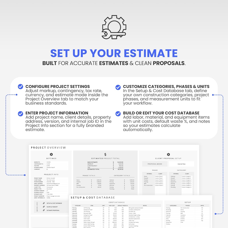 Modèle de devis de construction Excel, feuille de calcul de devis d'entrepreneur, modèle de soumission de devis de construction Google Sheets, outil de suivi de chantier imprimable image 4