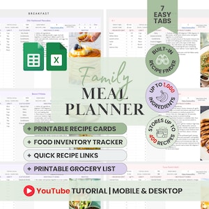 Weekly Meal Planner Spreadsheet Family Meal Planner Food Inventory