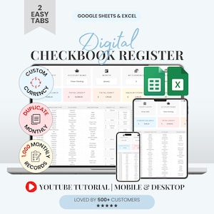 Digitales Scheckheft Register Google Sheets Scheckheft Vorlage Excel Expense Tracker Monatliche Haushaltstabelle Geschäftstransaktions-Tracker