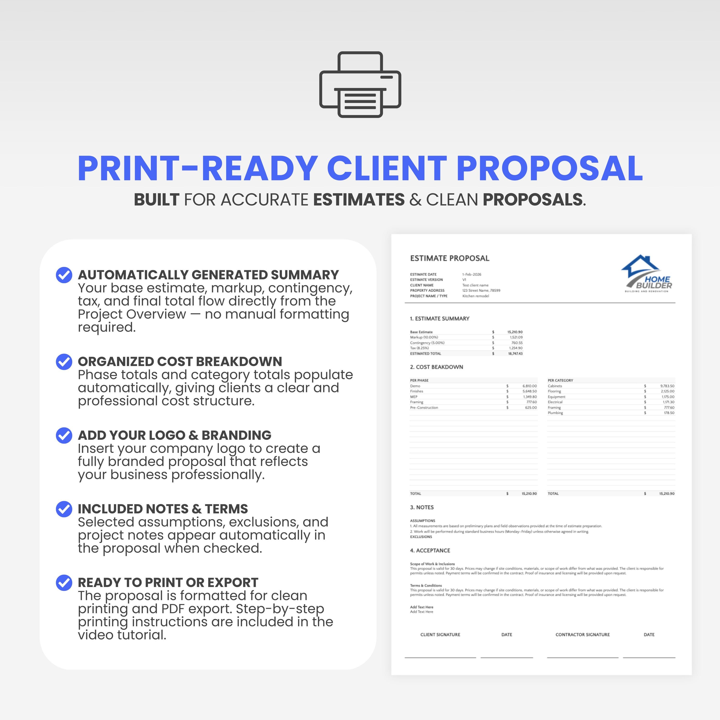 Construction Estimate Template Excel Contractor Estimate Spreadsheet ...