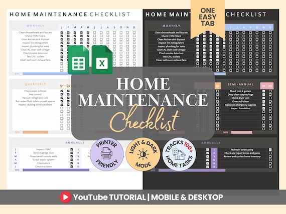 Home Maintenance Checklist Printable Maintenance Spreadsheet Home Cleaning Checklist Home Management Planner Real Estate Monthly Checklist