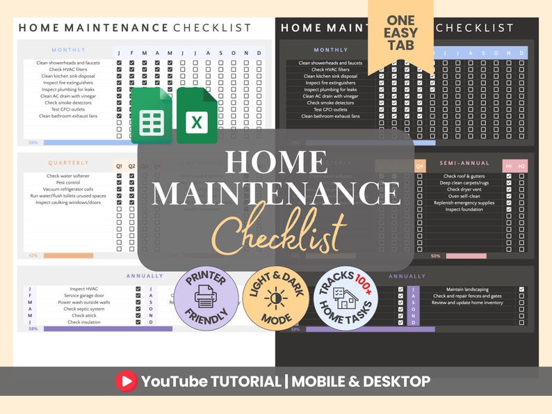 Home Maintenance Checklist Printable Maintenance Spreadsheet Home Cleaning Checklist