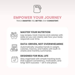 Macro Meal Planner Google Sheets Calorie Calculator Macro Tracker Weight Loss Tracker Grocery List Template Recipe Journal Calorie Deficit image 2