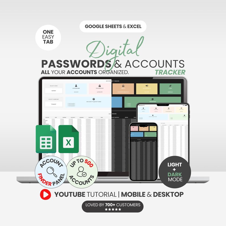 Password Tracker Template Digital Password Organizer Excel Template ...