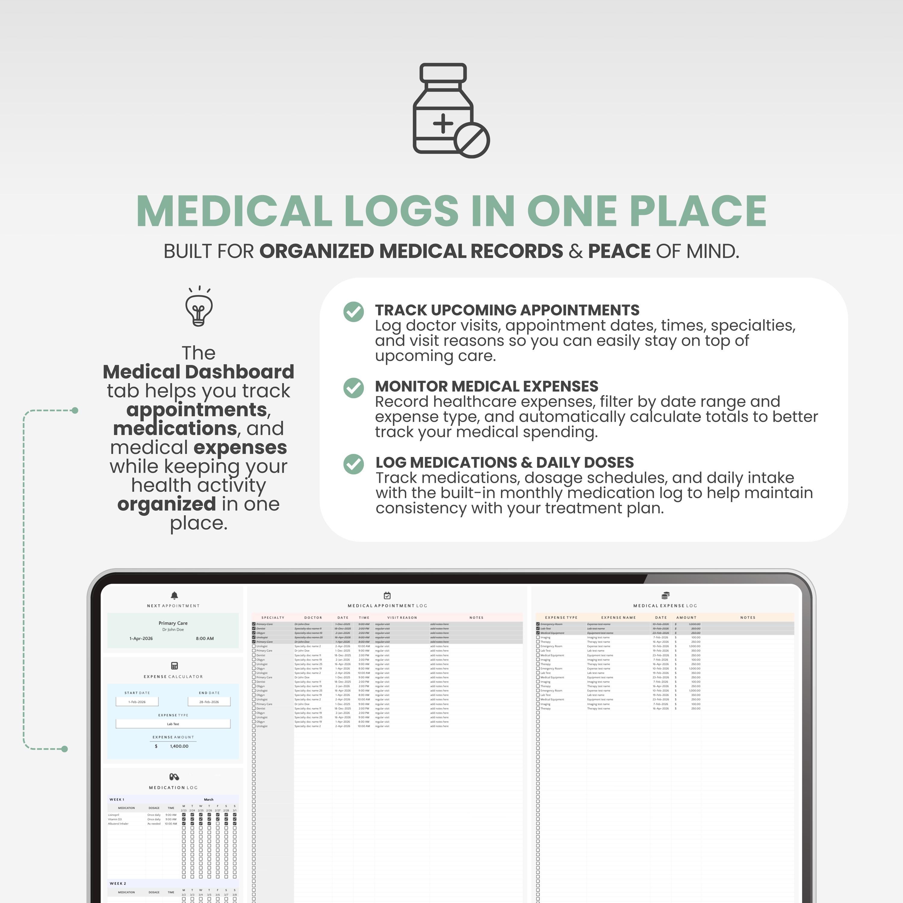Digital Medical Organizer Doctor Appointment Tracker Medication Log ...