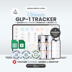 GLP1 Weight Loss Planner Google Sheets GLP1 Injection Tracker Tirzepatide Meal Plan Semaglutide Injection Log GLP1 Weight Loss Journal Excel