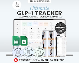 GLP1 Weight Loss Planner Google Sheets GLP1 Injection Tracker Tirzepatide Meal Plan Semaglutide Injection Log GLP1 Weight Loss Journal Excel