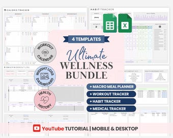 Health And Wellness Template Wellness Journal Self Care Template Digital Fitness Tracker Excel Weight Loss Journal Meal Planner Sheet