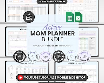 Digital Mom Planner Bundle Excel Templates Meal Workout Tracker Habit System Budget Organizer Medical Expense Lifestyle Management Household
