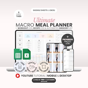 Macro Meal Planner Google Sheets Calorie Calculator Macro Tracker Weight Loss Tracker Grocery List Template Recipe Journal Calorie Deficit