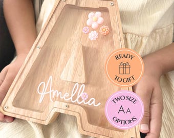Wooden Letter Piggy Bank Girl Personalized Money Box Christening Gift For Girls Baptism Gift First Birthday Gift Easter Gift for Kids