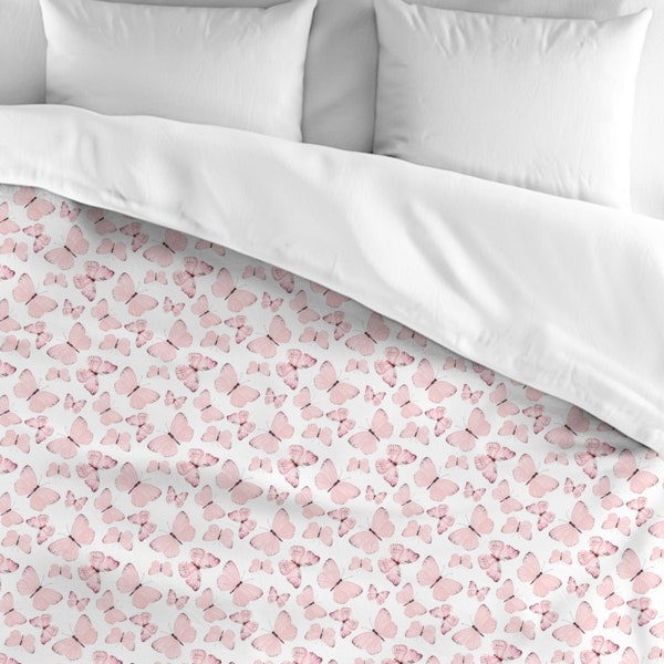 Housse de couette en microfibre, papillons roses, filles, literie blanche