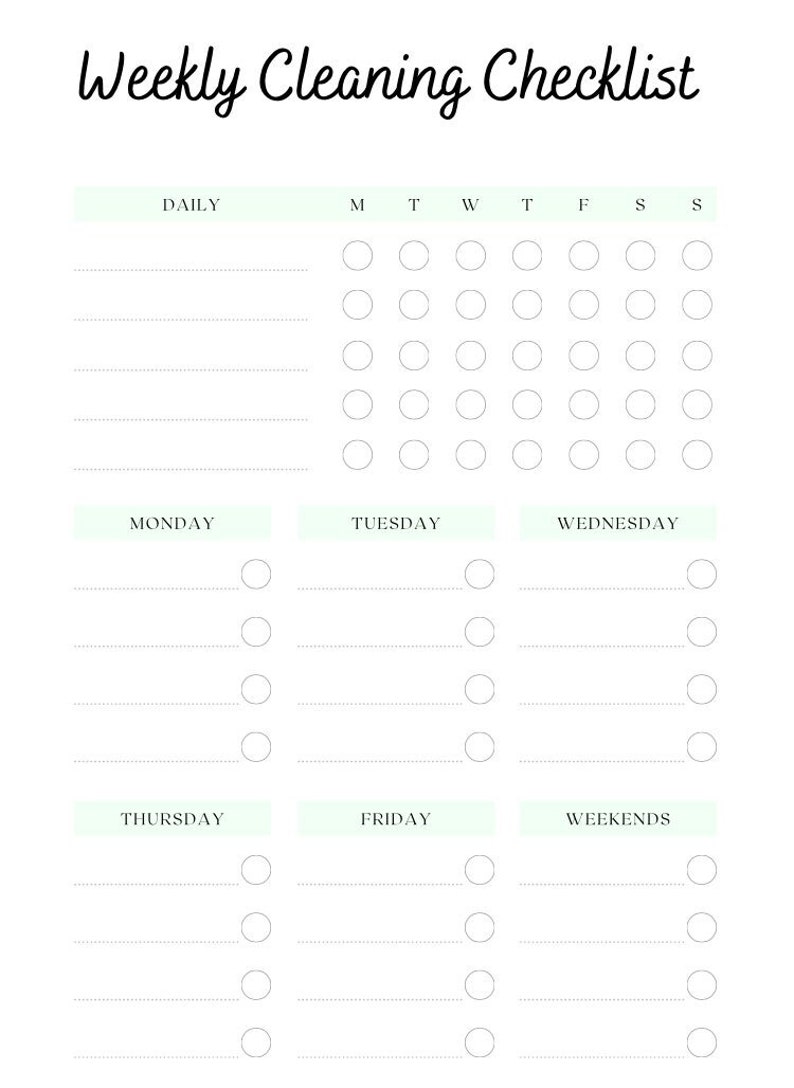Weekly Cleaning Checklist Etsy
