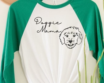 Doggie Mama 3\4 Sleeve Baseball Tee, Doodle Mom Gift, Shirt for Her, Tshirt For Women