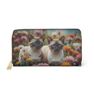 Portefeuille chat siamois, cadeau collant pour maman chat, sac à main zippé Vocal Cat, accessoire élégant pour amoureux des chats, portefeuille pour propriétaire d'animal siamois
