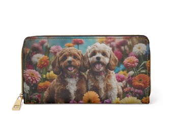 Cavapoo Wallet, Cute Dog Mom Gift, Doodle Lover Zip Around Purse, Cavapoo Breed Accessory, Pet Owner Gift for Her
