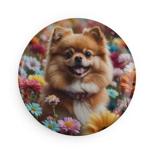 Pomeranian Fridge Magnet, Cute Fluffy Dog Gift for Pomeranian Lovers, Round Pomeranian Magnet for Refrigerator or Locker