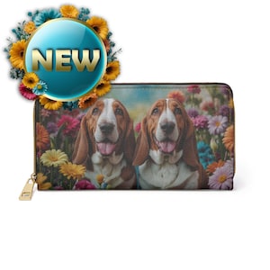 Basset Hound Wallet, Cute Basset Dog Print Wallet, Gift for Basset Hound Lovers, Dog Lover Zipper Wallet