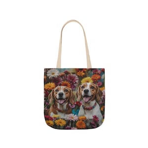 Beagle Tote Bag, Cute Beagle Dog Lover Gift, Canvas Tote with Beagle Art, Funny Beagle Owner Bag, All Over Print Beagle Dog Tote with Lining