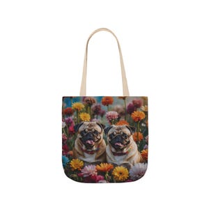 Pug Tote Bag, All Over Print Tote, Pug Dog Mom Gift, Washable Pet Tote Bag, Wrinkly Dog Breed Carryall