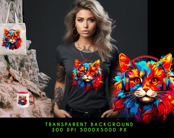 Lebendige Farbe Katzenkopfhörer Sublimation DTF digitaler Download png