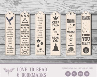 Laser Cut Bookmark SVG Bundle | 6 Wooden Bookmark Designs | Book Lover Gift | Glowforge Files | LightBurn SVG |